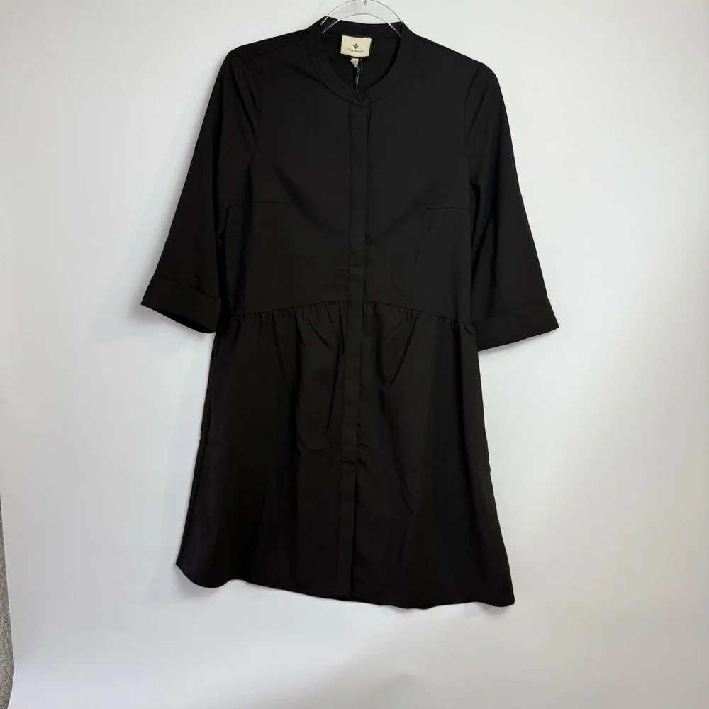 Tuckernuck Royal Shirt Dress Women's XXS Black Stretch Crepe Mini $148 Y24227T - Picture 5 of 14
